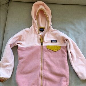 Patagonia Kids Two-Tone Pink and Yellow Fleece Hoodie